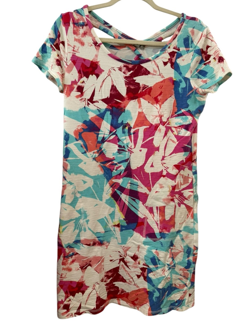 Talbots XS Floral Crisscross Back Dress Pink Blue Pocket Knit Dress